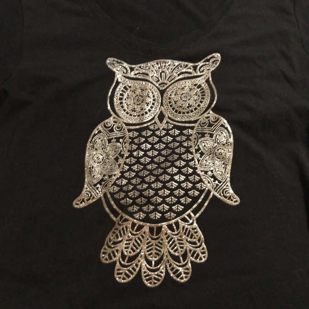 Silver Glitter Owl Long-Sleeve T-Shirt